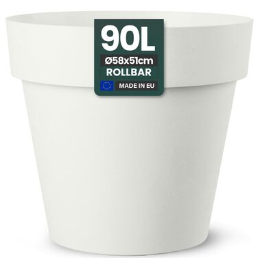 Крехер XXL круглий горщик для рослин / квітник з діаметром 79 см / 58 см, з роликами! Чудовий акцент для саду, тераси, ресторанів та комерційних приміщень! (Білий, XL-діаметр 58 см)