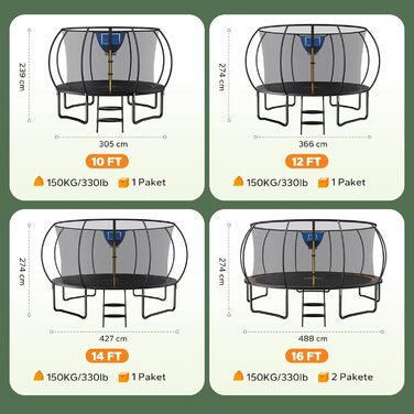 Батут садовий MERACH з захисною сіткою та кільцем для баскетболу 305/366/427/488 см, до 150 кг