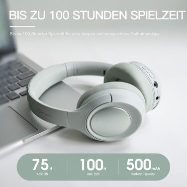 Бездротові накладні навушники iKF King Bluetooth, ANC, 75 год, висока роздільна здатність, еквалайзер, прозорість, швидка зарядка (зелений)