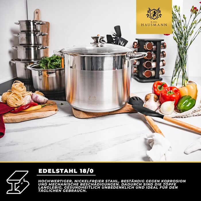 Нержавіюча каструля Karl Hausmann 6L з кришкою: каструля для плити, супу та пасти (діаметр 26 см)