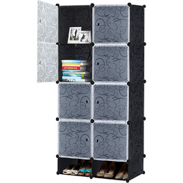 Пластикова стелажна система VA-Cerulean Шафа з дверцятами та полицею для взуття Шафа для спальні Комбінована шафа для одягу, книг, іграшок (8 кубів, чорна) Чорна 8 кубів