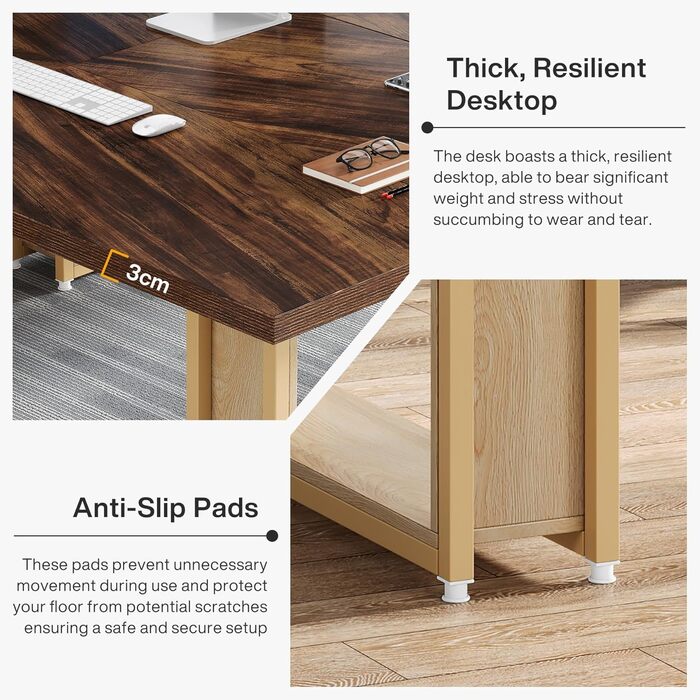 Tribesigns: Стол для офісу 160 см, дерев'яний, великий комп'ютерний стіл, коричневий, з металевим каркасом