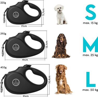 СОБАКА-КОРОЛЬ повідець для собак 5 м для маленьких і великих собак / високоякісний повідець для собак зі зручною ручкою / Міцний поводок для прогулянок по бездоріжжю з інтелектуальною гальмівною системою / від 15 до 50 кг з / 5 м / до 15 кг чорного кольор