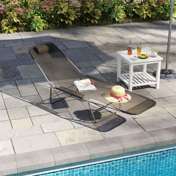 Outsunny Sun Lounger Садовий шезлонг Relax Lounger на 2 ноги Шезлонг коричневий складний для саду та патіо, стійкий до погодних умов та зручний