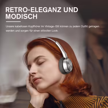 iKF R1 Бездротові Bluetooth накладні навушники ретро-дизайн, 60 годин роботи, стереозвук, режим прозорості, підключення до 2 пристроїв, для iOS/Android, чорні