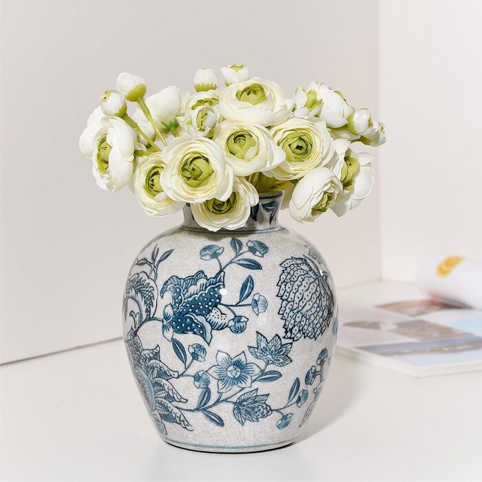 Керамічна ваза для квітів ручної роботи, 15.2 см, у стилі Бохо, декор для дому, теракота, для вітальні, столу, полиці, каміну, в сільському стилі, сіра (блакитно-біла)