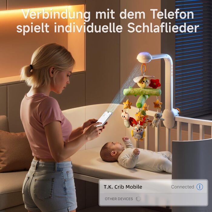 Мобіль для ліжечка TUMAMA KIDS з музикою та проєктором зірок, іграшка для малюків 0-9 місяців, з пультом, сенсорна іграшка для новонароджених