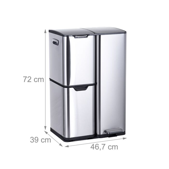 Відро для сміття Relaxdays з 3 відділеннями, 60 літрів