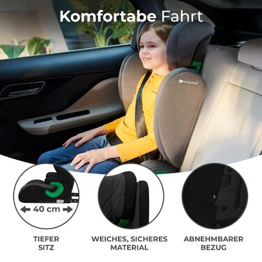 Дитяче автокрісло kk Kinderkraft JUNIOR FIX2 I-SIZE 15-36кг, з Isofix, Група 2/3, 100-150 см, Регульована спинка, Підголівник, Спеціальні системи безпеки, Зручно переносити, 6.3 кг (Black2, JUNIOR FIX I-SIZE, Single)