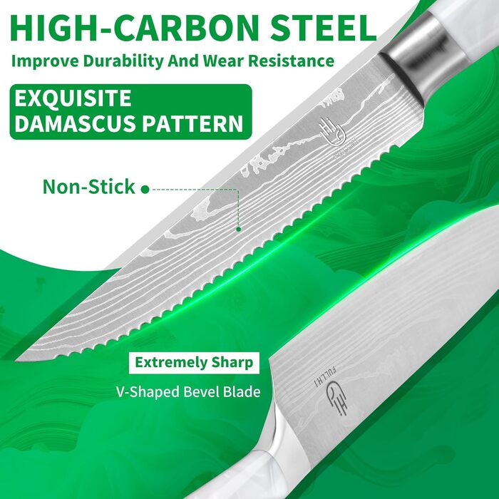 Набір кухонних ножів Fullhi 14 предметів у бруску з точилкою: кухонні ножі, ножі для стейку, багатокольорові ручки. Чудовий подарунок для чоловіків та жінок.