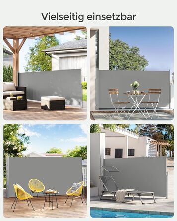 Сонцезахисна бічна маркіза SONGMICS 140x300 см, сталевий корпус, антикорозійна, висувна, щільна, для балкона, тераси, саду, світло-сіра