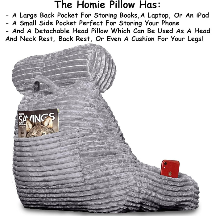 Подушка-мішок Homie з підставкою для зап'ястя, підлокітниками та спинкою для відпочинку, читання, роботи за ноутбуком та перегляду телевізора (біла)