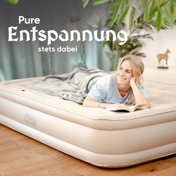 Надувне ліжко 3-в-1 | Гостьове та кемпінгове ліжко | Надувна матрац з електропомпою 150x200 | Самостійно надувна повітряна матрац (2 особи, Бежевий)
