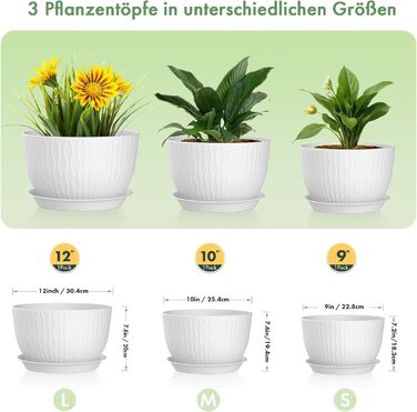 Набір горщиків для квітів з системою поливу (3 шт.) 30/25/22 см, білі