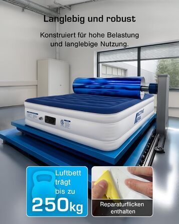 Надувне ліжко Active Era Luxus для 2 осіб з електричним насосом та інтегрованим подушками, 200 x 150 x 36.5 см - ідеально для кемпінгу та гостей