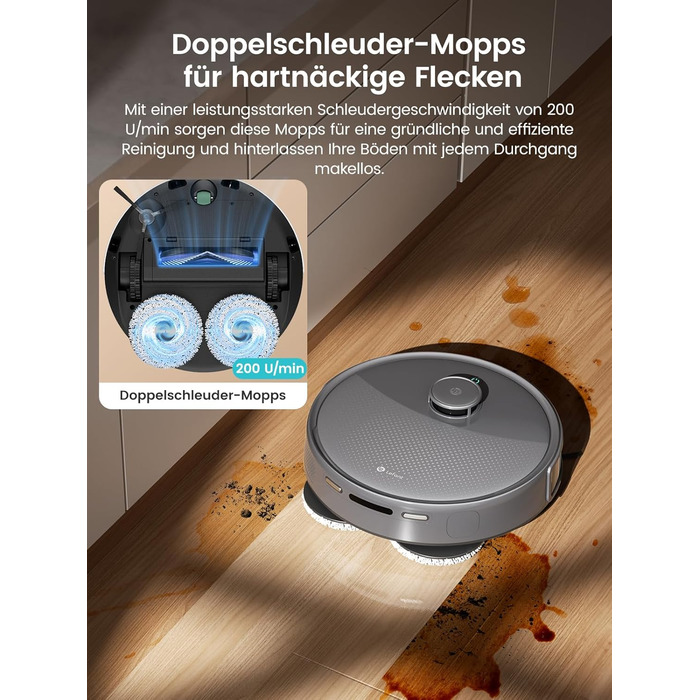 Робот-пилосос LEFANT M3 MAX: 6000Pa, вологе прибирання, лазерна навігація, антизаплутування, керування через додаток та Alexa, для тварин та килимів