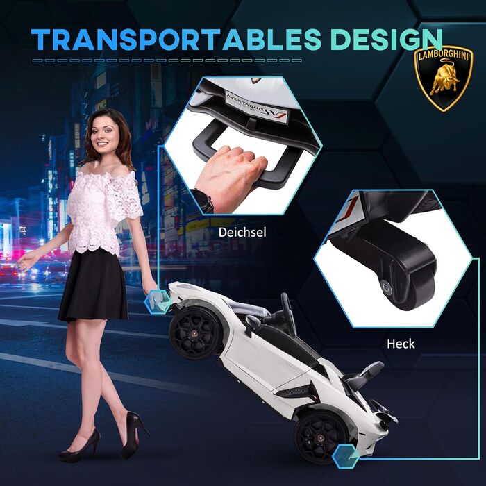 Електромобіль для дітей HOMCOM Lamborghini Aventador SVJ Roadster 12V з пультом, MP3, сигналом, фарами, білий, для дітей 3-5 років