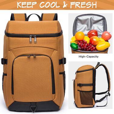 Рюкзак-холодильник Laripwit 54 літри, ізольований, з відділенням для холоду, коричневий - для пікніків, подорожей, кемпінгу, тактики, пляжу