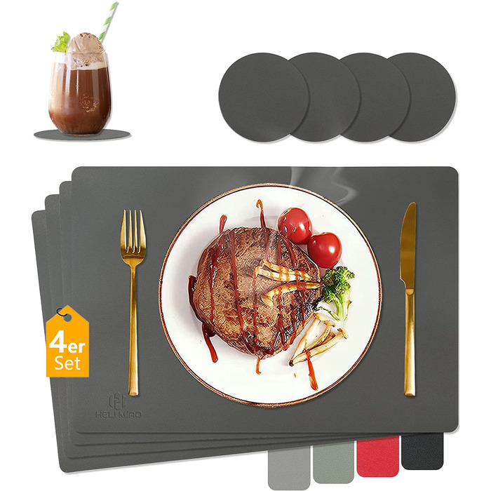 Набір килимків на стіл HELI MIAO, 4 шт., 43x30 см, водонепроникні, термостійкі, імітація шкіри, двоколірні, для дітей