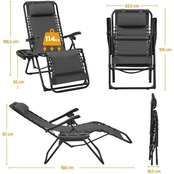 Розкішна садова лежанка Yaheetech з підголовником та тримачем для напоїв - розкладний лежак для відпочинку на вулиці