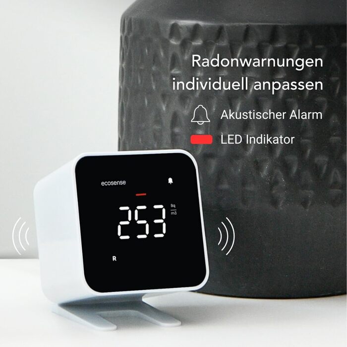 Виявник радону Ecosense EB100 EcoBlu: моніторинг радію, простий у використанні, білий