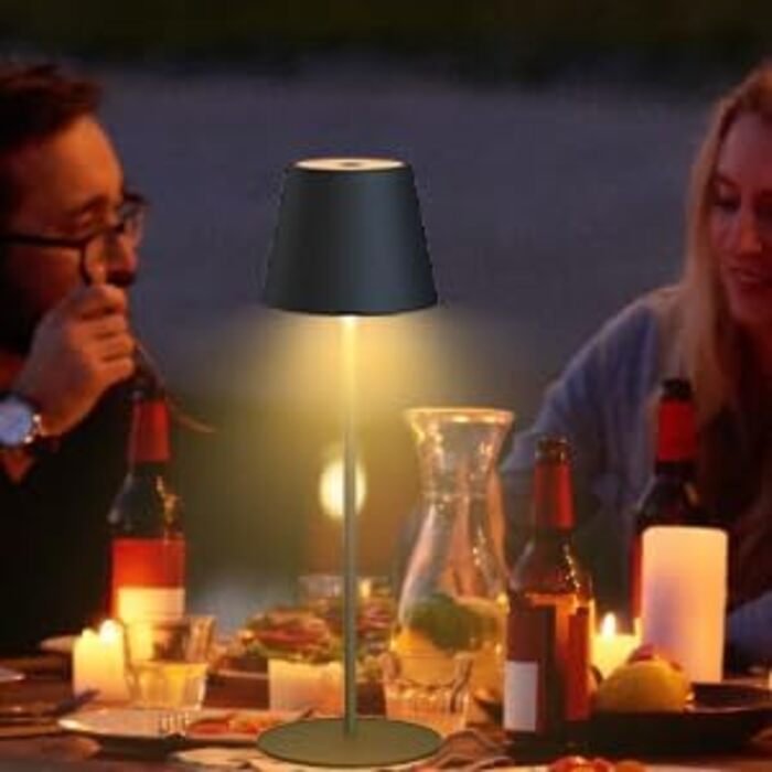 Бездротова настільна лампа MALUX з торканням, регульоване тепле біле світло 2700K-4000K, металева, LED, акумуляторна, водонепроникна IP54, для саду, їдальні, спальні, робочого кабінету, балкону, готелю (темно-сірий) (тепле чорне*2)