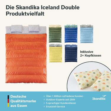 Двомісний спальний мішок Skandika Iceland 220x150 см, 3 сезони, бавовна/фланель, з подушками, трансформується в два одномісних, сімейний туристичний спальник