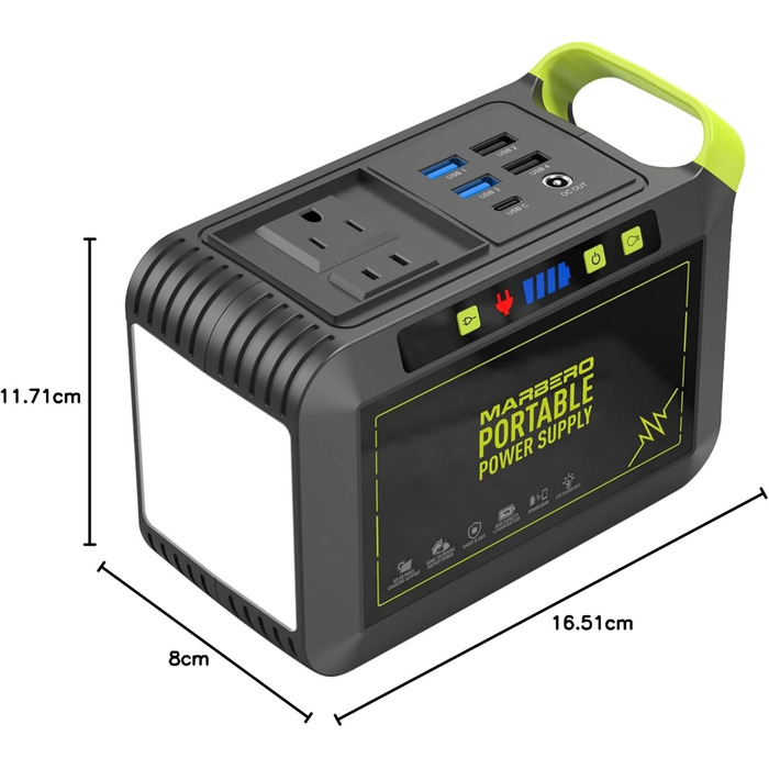 Портативна електростанція MARBERO M82 88Wh: Сонячний генератор з LED ліхтариком, 230V AC, 120W, для кемпінгу, подорожей, дому та надзвичайних ситуацій