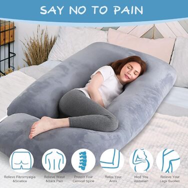 Подушка для вагітних Otauoaea J-подібної форми, подушка для годування XXL, подушка для сну на боці, 145x70 см (світло-сіра)