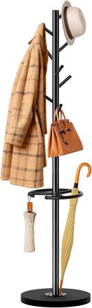 Настінна вішалка для одягу SLEEPING LAMB з 8 гачками, дерев'яний постамент, для прихожей, вітальні, спальні, офісу, чорного кольору