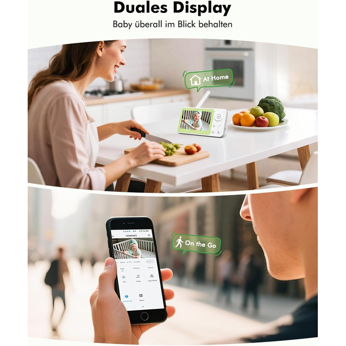 Відеоняня з камерою 1080P HD PTZ 360° та Wi-Fi: монітор для немовлят з додатком, нічним баченням, 4x Zoom, детекцією руху/звуку, двостороннім аудіо, автотрекінгом та сповіщеннями | 8SM