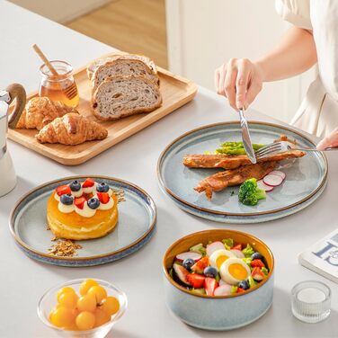 Набір посуду Vancasso Steingut, 24 елементи, на 8 осіб, блакитний, преміум-якість, серія ONION. Тарілки, салатники, миски. Галактичний дизайн.