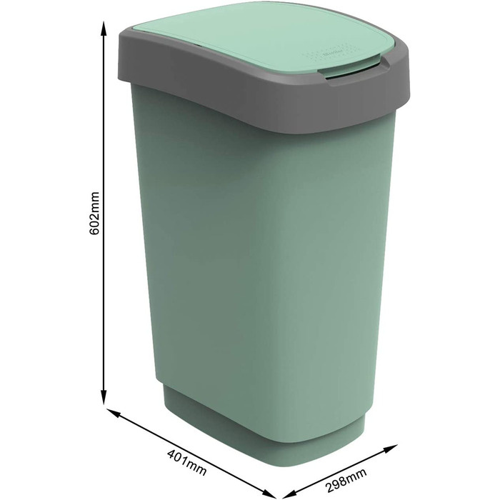 Відро для сміття Rotho Twist 50l з кришкою, пластик (поліпропілен), що не містить бісфенолу А, чорний/сріблястий, 50L (40,1 x 29,8 x 60,2 см) (зелений)