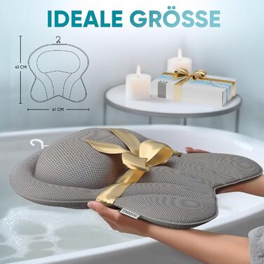 Подушка для ванни XXL преміум-якість сірого кольору | Додаткові подушки для шиї та плечей | Швидковисихаюча, пральна подушка для ванни з 4 великими присосками | Подушка для ванни XX-Large сіра