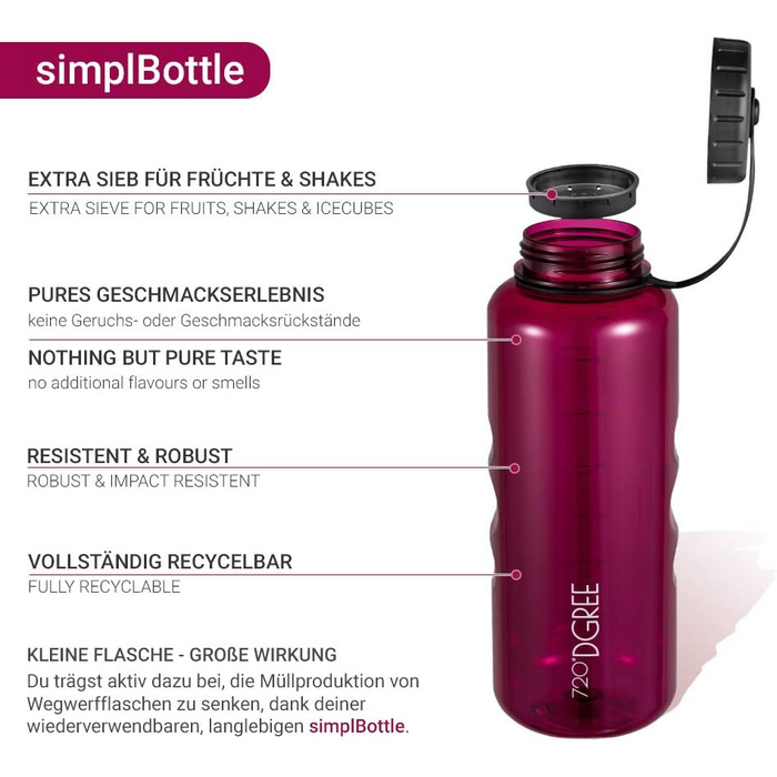 Пляшка для пиття 720°DGREE simplBottle 1,5 л сливово-червоно-фіолетова