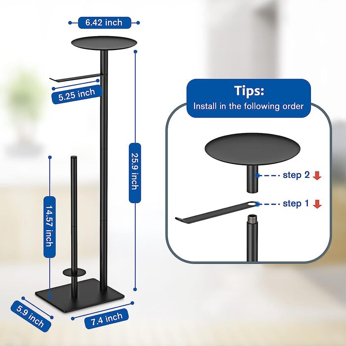 Підставка для туалетного паперу, підставка для рулонів туалетного паперу у ванній кімнаті з запасом, підставка для туалетного паперу з підставкою для зберігання (плюс чорний)