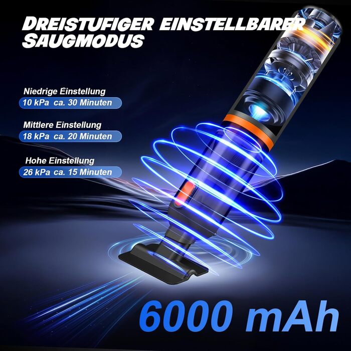 Акумуляторний ручний пилосос для авто та дому 4-в-1, безщітковий мотор, потужність 26000Па, 3 режими всмоктування, з підсвіткою (Помаранчевий)