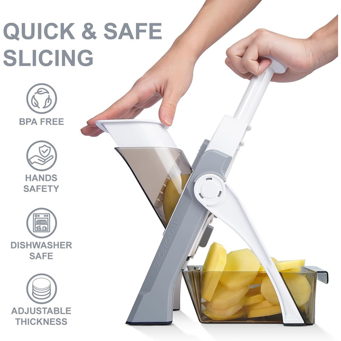 SUPMAKIN Безпечний овочевий слайсер для кухні, регульований нарізчик картоплі, слайсер для овочів-мандоліна, нарізчик для картоплі фрі, кухонний шеф-помічник для приготування їжі (лише слайсер)