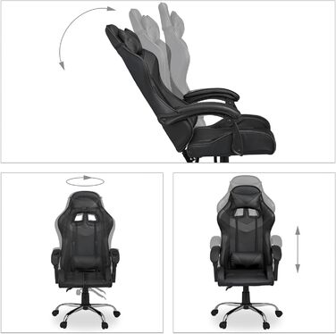 Ігрове крісло Relaxdays, гоночний вигляд, поворотне, регульоване по висоті, подушка для голови та попереку, ВхШхГ 133x68x60 см, (чорний)