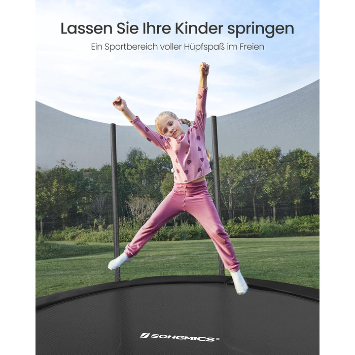 Батут SONGMICS вуличний Ø366 см з захисною сіткою, драбиною та м'якими стійками, чорний