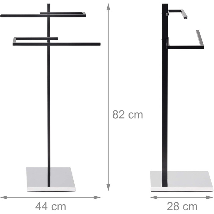 Вішалка для рушників Relaxdays з 2 U-подібними штангами, HBT 82x44x28 см, хромована сталь, чорна, матова