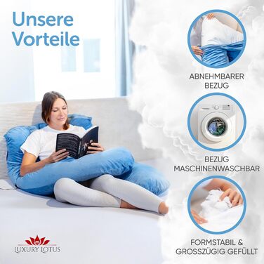 Лотос Подушка для тих, хто спить на боці [З підігрівом] XXL Комфортна подушка для вагітних та годуючих | Хмарно-блакитний