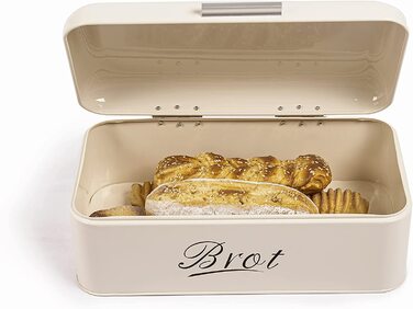 Хлібниця Тео і Клео з кришкою, велика металева коробка для хрусткого хліба, Коробка для зберігання хліба Хлібниця, хліб і печиво для тривалого зберігання і зберігання в сухому стані, Ретро дизайн (чорний-31 см) (бежевий-43 см)