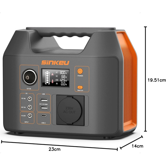 Портативна електростанція SinKeu 296Wh, 300W, з чистою синусоїдою, USB, TYP-C, LED-ліхтар, для кемпінгу та резервного живлення