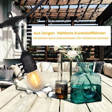 LED гірлянда Achin 15M для зовнішнього використання, тепле біле світло 2700K, 25+2 лампочки G40 E12, диммування, для саду, вечірки, тераси