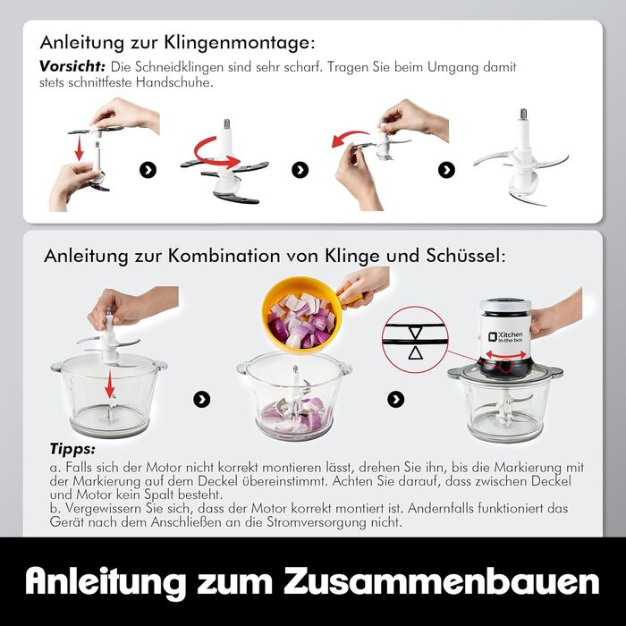 Електричний подрібнювач Zerkleinerer 400W з двома чашами 2л + 2л та двома лезами з нержавіючої сталі для м'яса, овочів, фруктів - білий