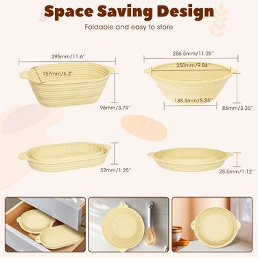 Набір для закваски з силікону MQFORU: 30 шт. Заквасочні корзини (28см круглі, 29см овальні), скляна тара 730мл, щітка, скребок. Для випікання хліба.