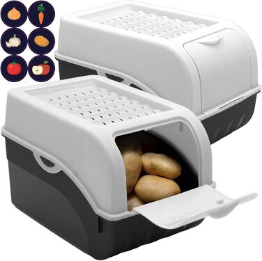 ARTECSIS Коробка для зберігання картоплі, білий колір, набір 2 шт. з кришкою, для 4 кг, з наліпками