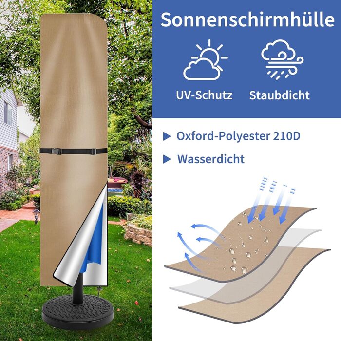 Чохол для парасольки/маркетки 240x57/57см, захисний чохол від сонця, UV захист, для парасольки до 400см Ø, коричневий/хакі