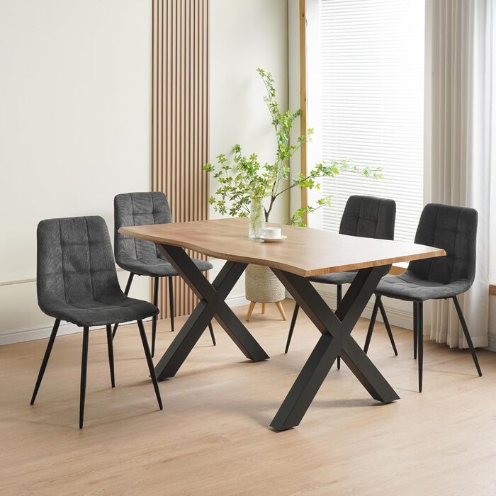 Стілець для їдальні ALBATROS Bora з оббивкою з корду, комплект з 4 шт, антрацит, вінтажний дизайн, витримує до 110 кг, м'який стілець для кухні, стілець до обіднього столу, оббивка з корду антрацитового кольору